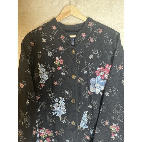 VTG + DENIM & CO Jacket Women Sz 2X Embroidered Embellished Dark Cottagecore - Picture 2 of 8